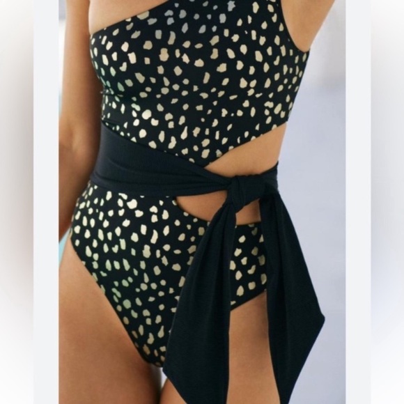 New! Beach Riot Carlie metallic dotted leopard side tie swimsuit 24252 - Picture 4 of 13